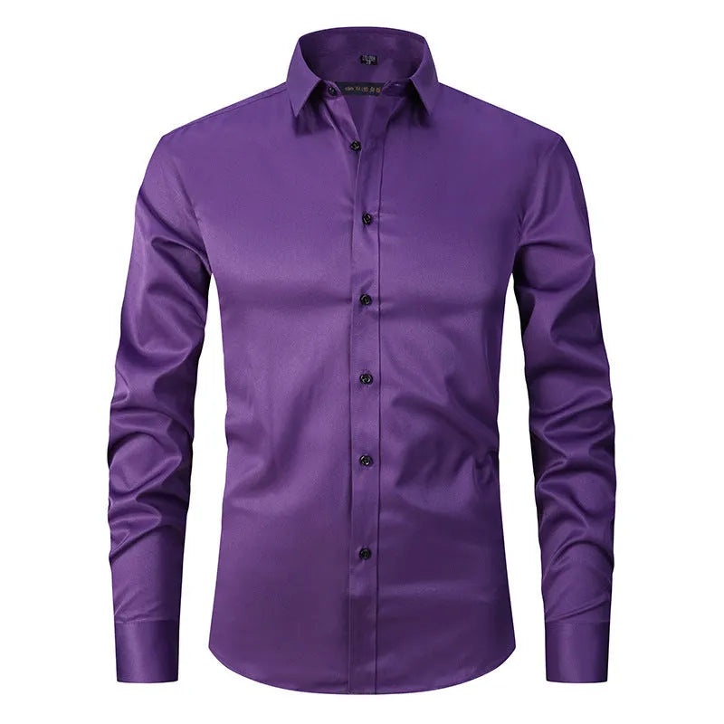 Men's stretch long sleeve work shirt in polyester available in multiple colours on a size chart