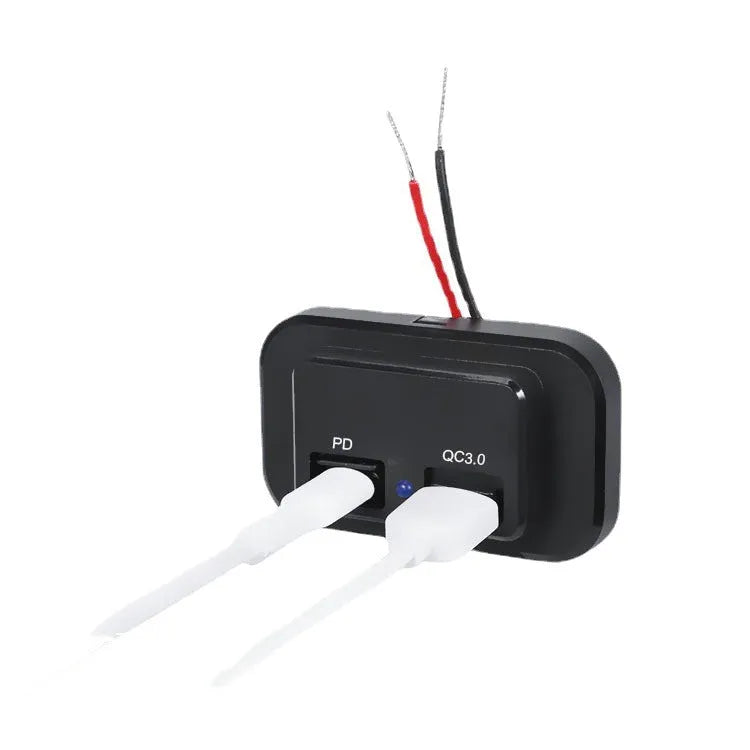 Black QC3.0 TYPE-C car charger with 36W fast charging for UCC-328QC+PD vehicles