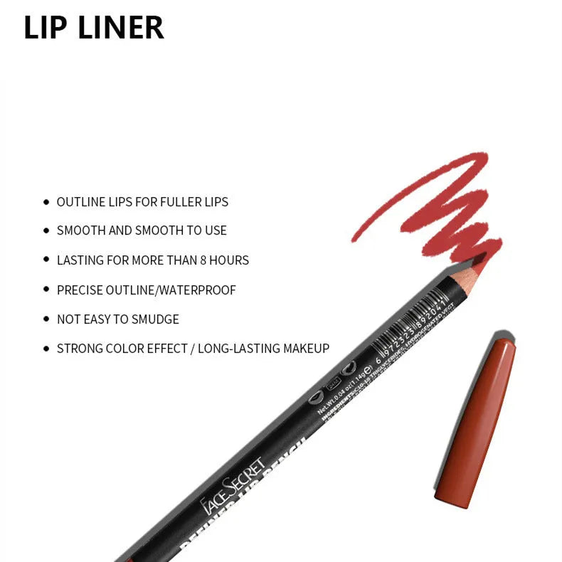 Matte finish lip liner pencil in one of 14 colour shades from 201 to 214