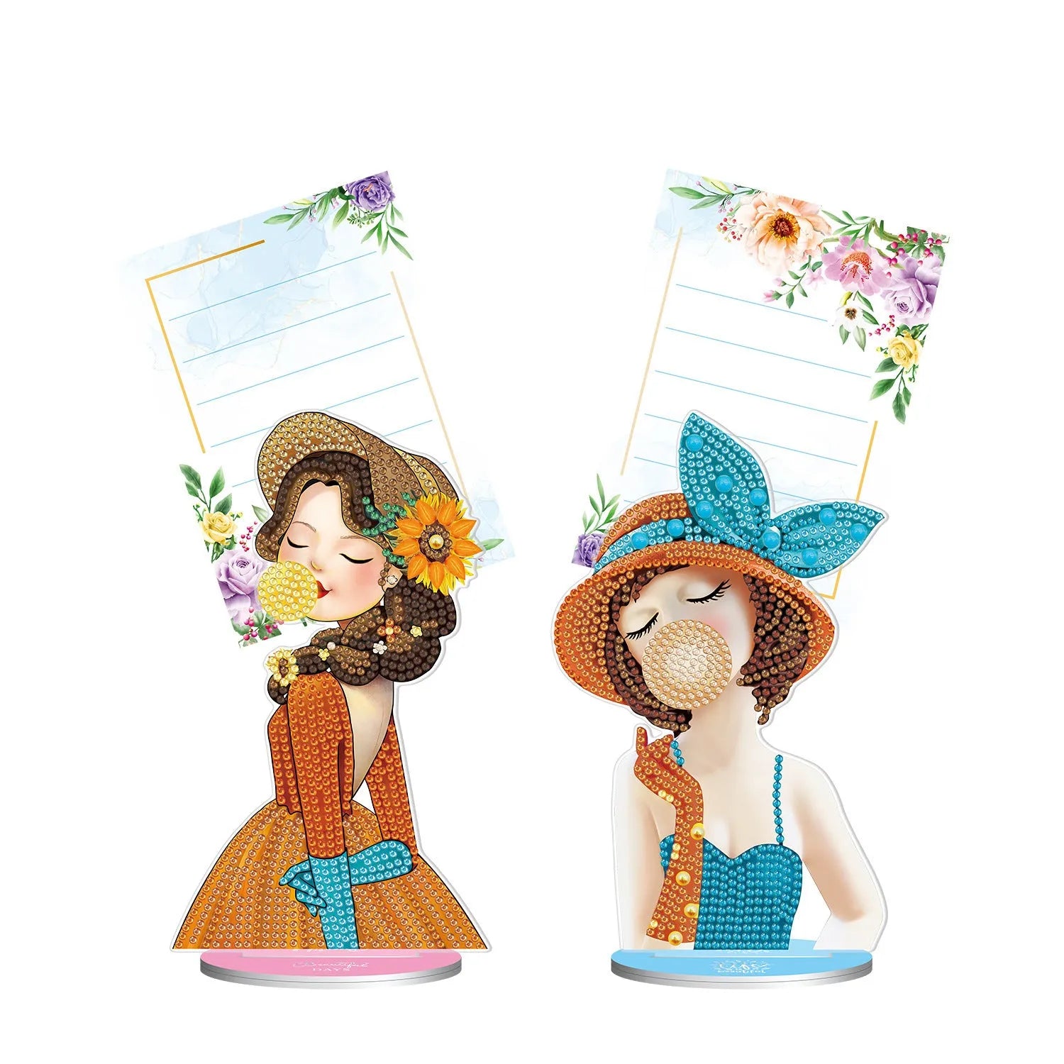 Handmade frameless diamond painting note clip decoration in American style, shown with colourful artwork.