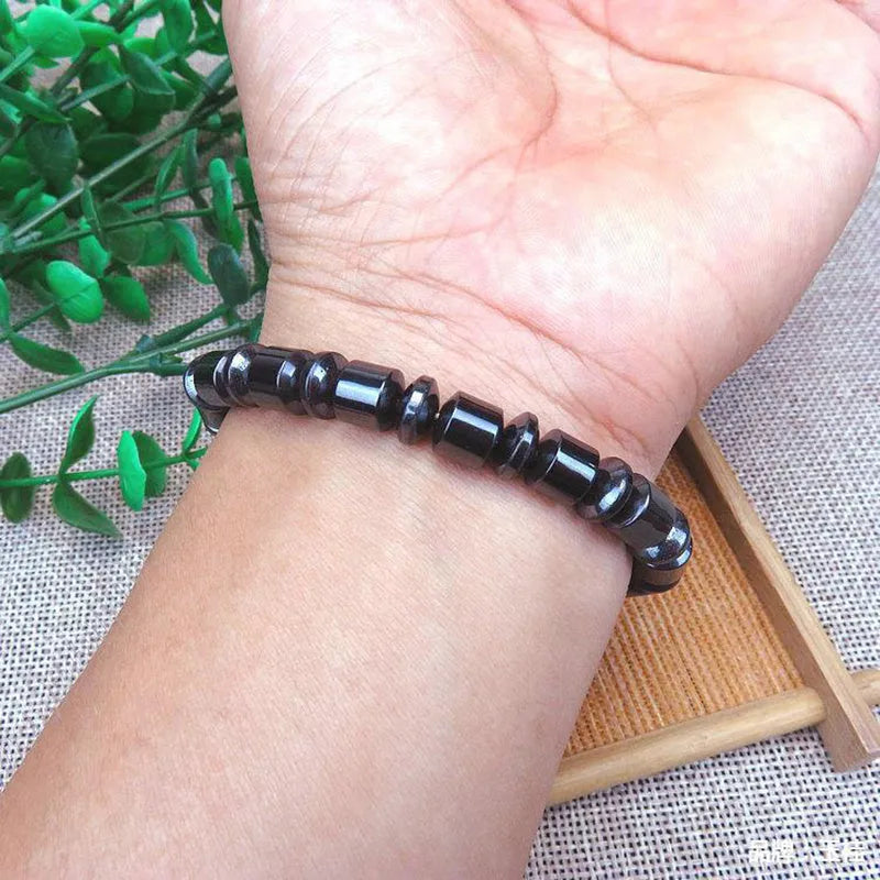 Black pentagram stone magnetic bracelet with stretch band