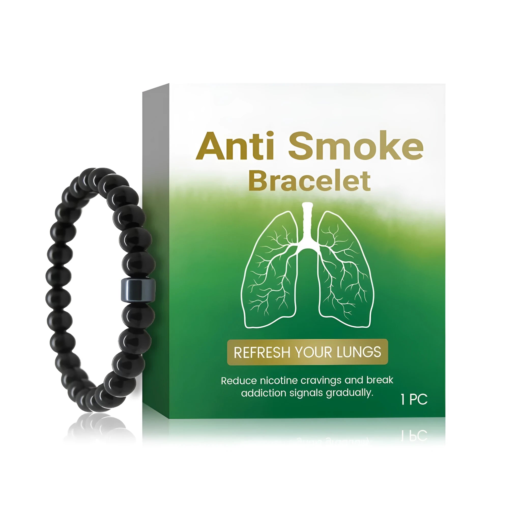 Men's adjustable smoking reduction bracelet with glass beads and black gallstone on string cord