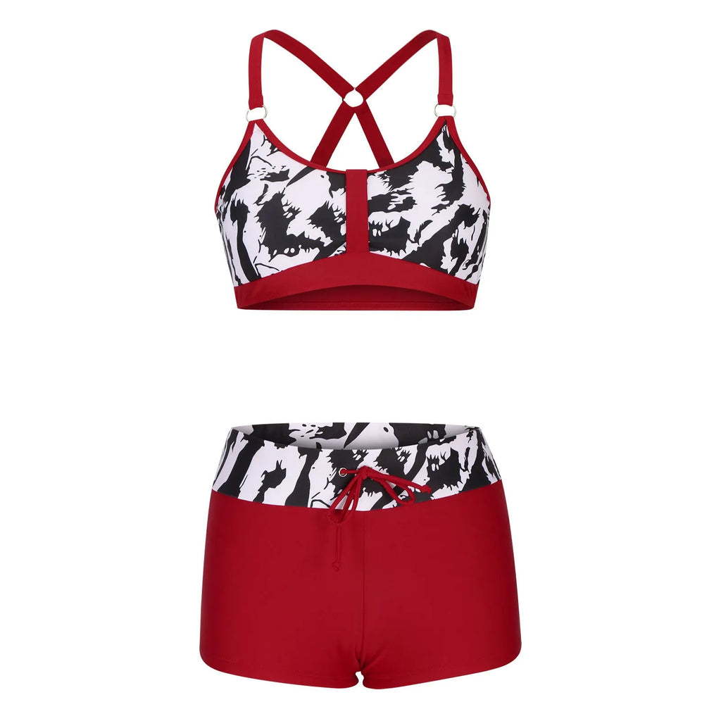 Women's floral print bikini swimsuit set in polyester, shown on a mannequin.