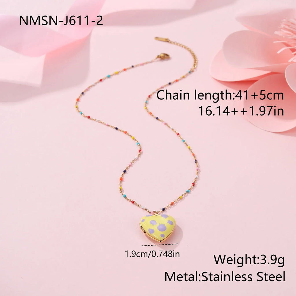 Stainless steel fruit pendant necklace with 18K gold plating on 41-50cm chain