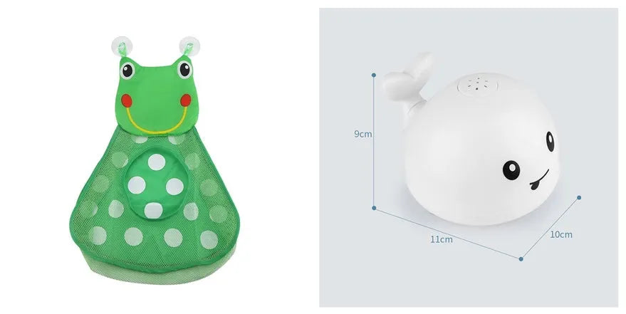Automatic water spray whale bath toy with colourful LED lights floating in baby bath