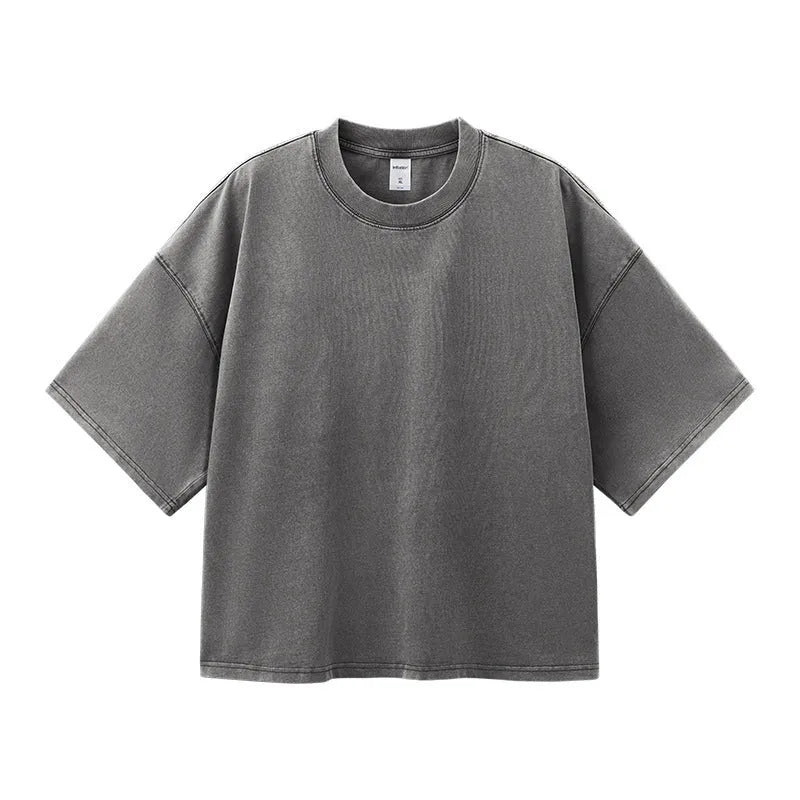 Men's washed-out vintage cotton T-shirt in loose fit with drop-shoulder sleeves