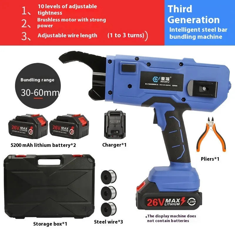 Fully automatic electric steel bar tying machine with battery and charger