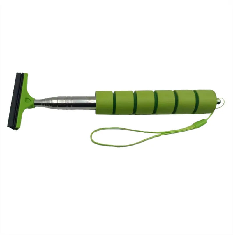 Retractable car wiper in extended position showing stainless steel construction and rubber cleaning blade