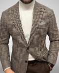 Men's slim fit two-button suit jacket with large top stitching pockets in a black button-split colour.