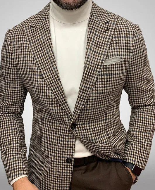 Men's slim fit two-button suit jacket with large top stitching pockets in a black button-split colour.