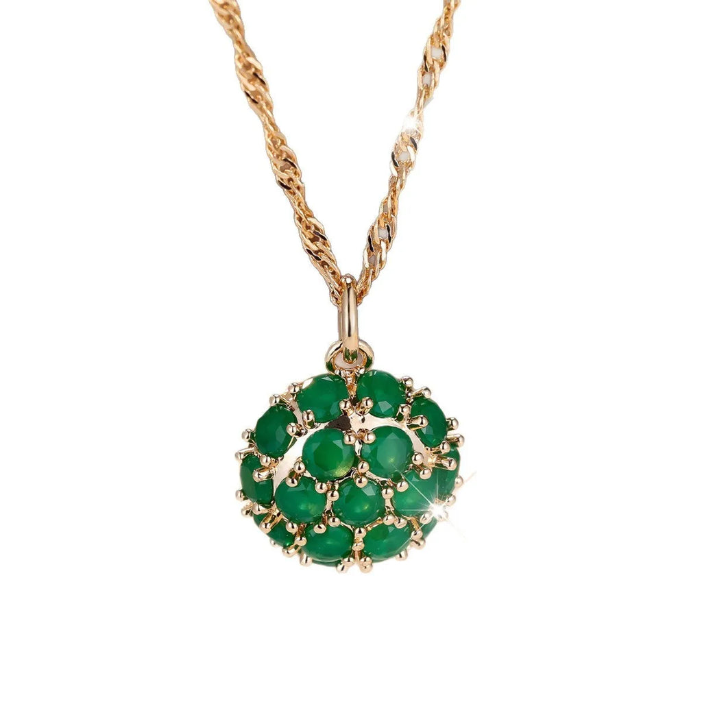 Round geometric emerald diamond necklace with adjustable chain in champagne gold electroplated finish
