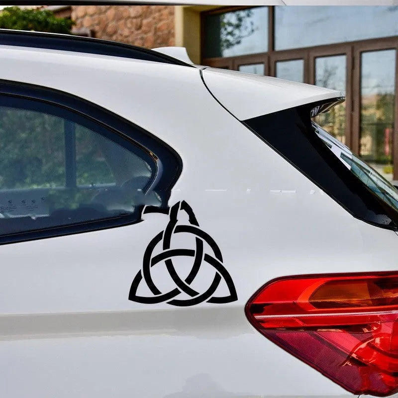 Waterproof car body sticker decal on vehicle door, shown in black, white, and laser colour options.