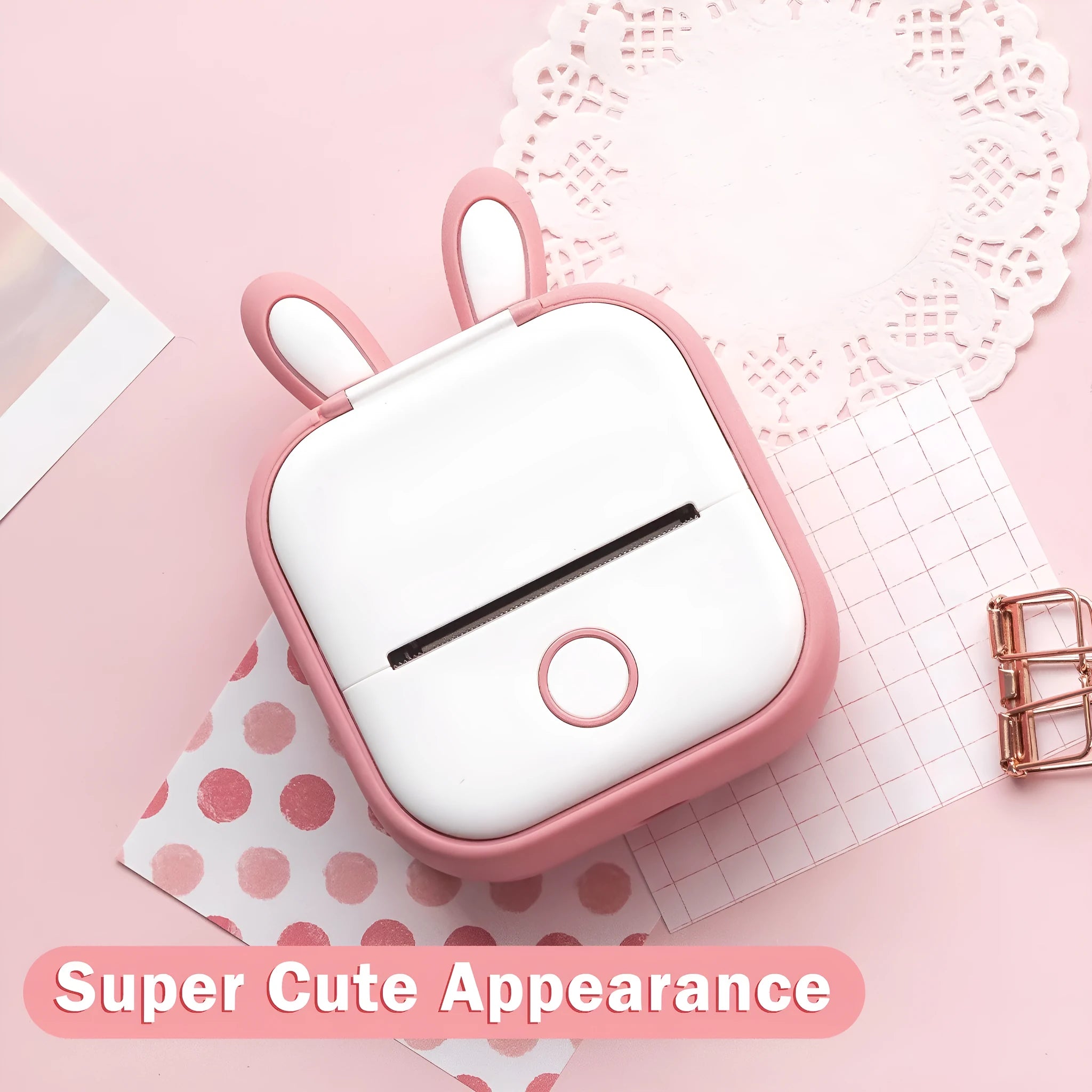 Phomemo T02 mini photo printer in pink cat ears silicone protective case