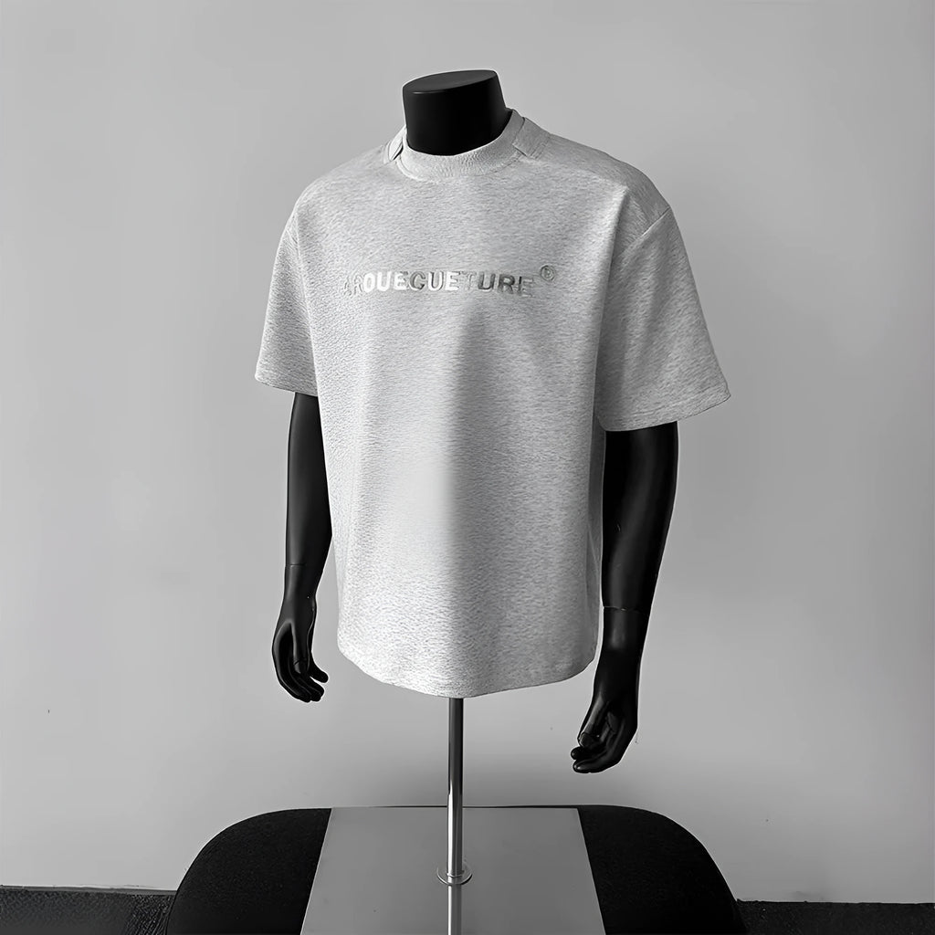 Men's loose fit cotton t-shirt with a printed letters pattern in light grey