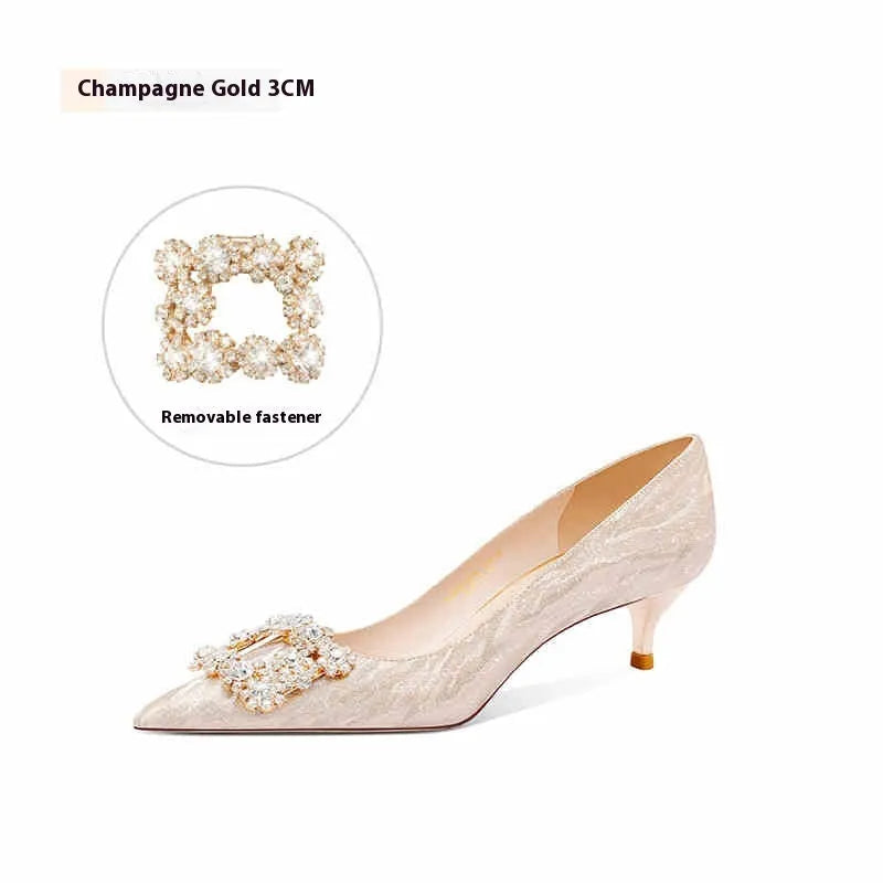 Champagne gold women's high heels with pointed toes and stiletto heels