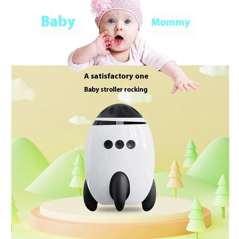 White portable baby sleep comforter shaking device with Bluetooth for white noise.