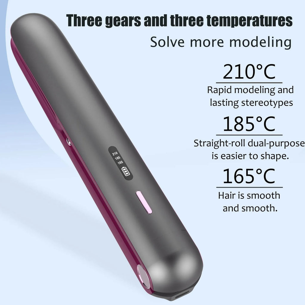 Moon shadow grey wireless small hair straightener with ceramic plates and temperature control