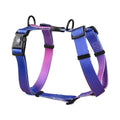 Gradient colour dog harness with chest straps in purple, blue, neon, or green patterns