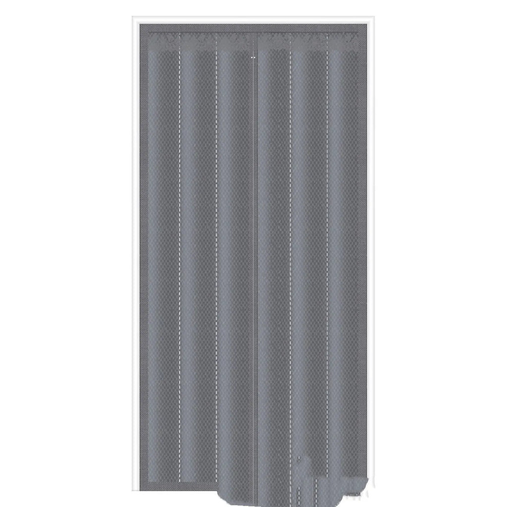 Full seam long magnetic strip cotton door curtain in New Chinese style hanging in a doorway.
