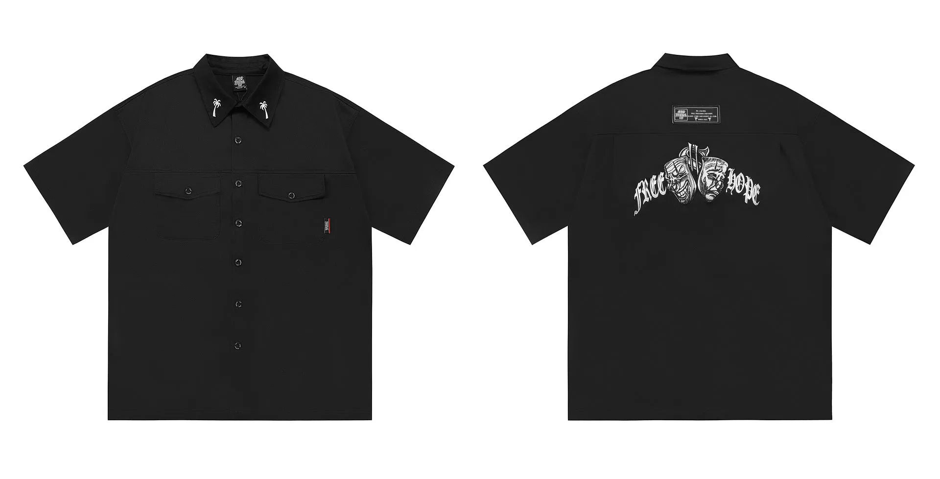 Men's black cotton blend half-sleeve loose fit shirt with embroidery