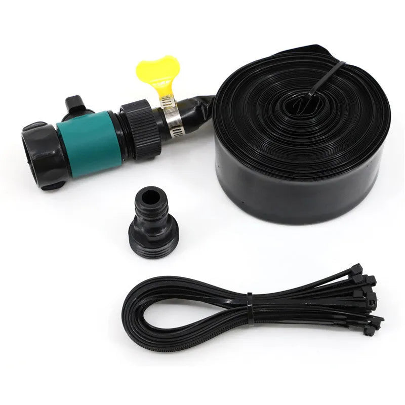 Blue portable garden sprinkler with solar panel for water cooling on PVC base