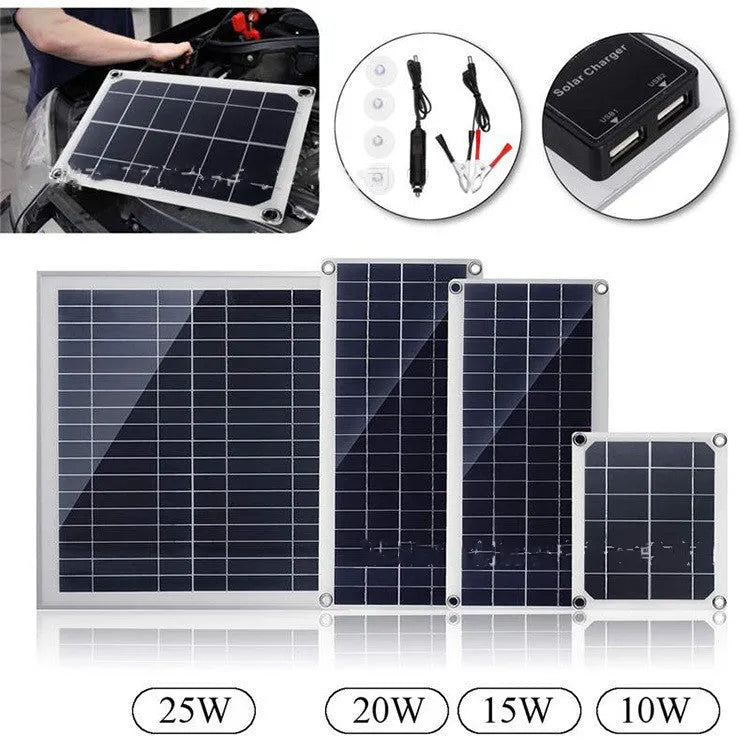 Portable solar panel with dual USB ports for outdoor device charging