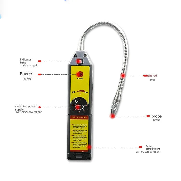 WJL-6000 handheld halogen leak detector with extended 20cm probe for refrigerant systems