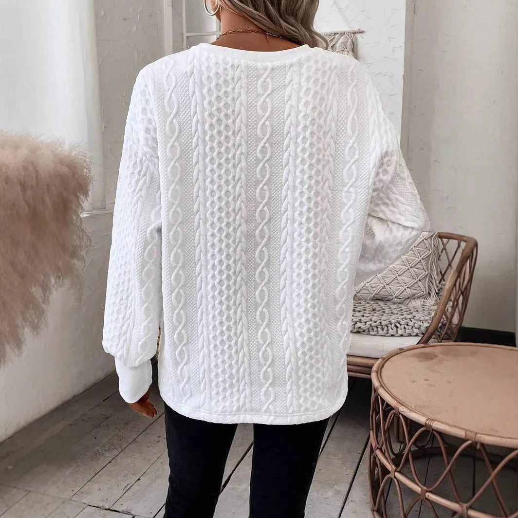Milky white loose fit T-shirt with 3D pattern in Japanese Korean casual style