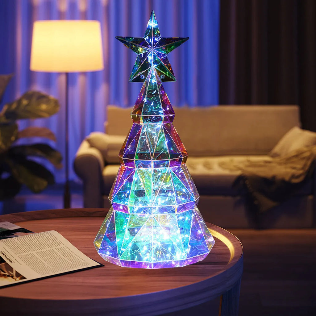 Colourful Christmas tree luminous decoration with cartoon styling measuring 20cm high
