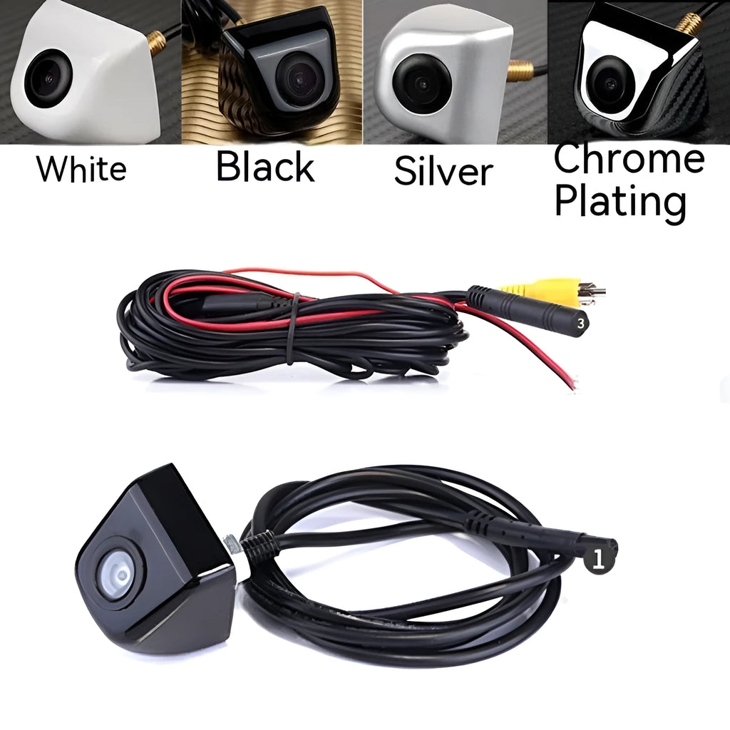 Black metal-shell car rearview camera with cable for reversing.