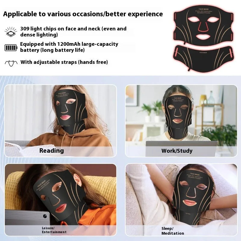 Black gold hard shell IPL and LED facial beauty mask with touch screen and adjustable headband.