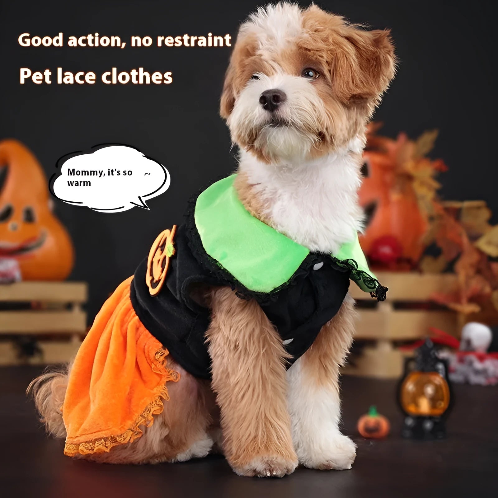 Halloween pumpkin skirt pet costume in crystal velvet material for dogs and cats