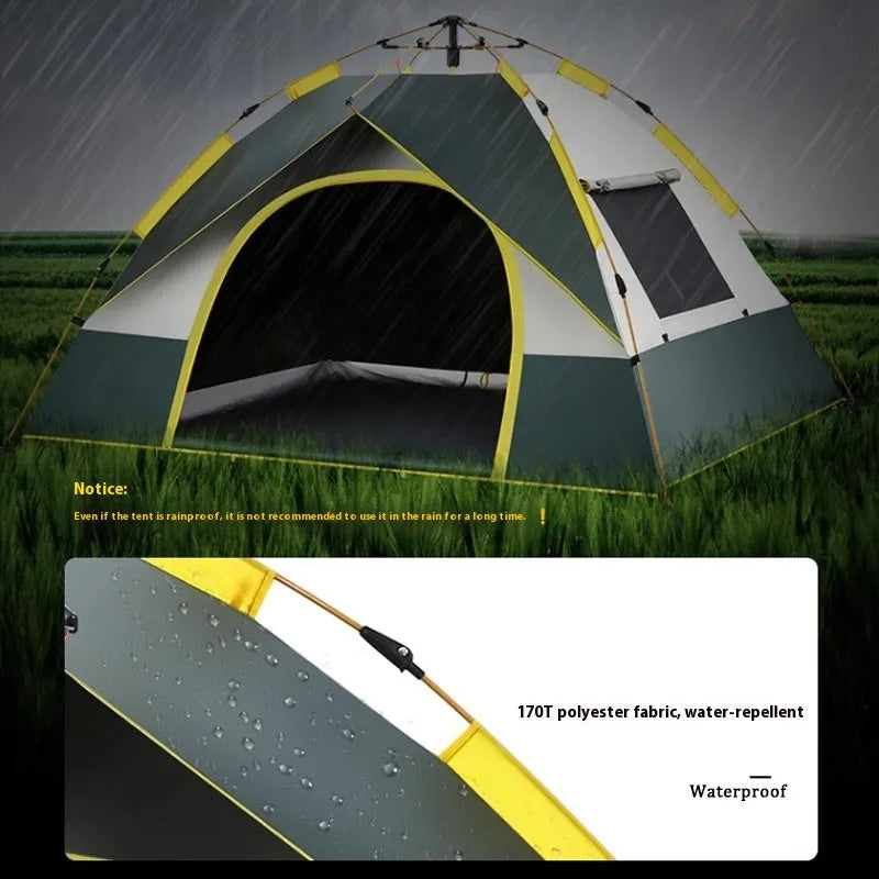 Dark green automatic opening family camping tent for 3-4 people with double-layer design