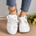Women's lace-up wedge slippers in suede with hollow-out design and rubber sole