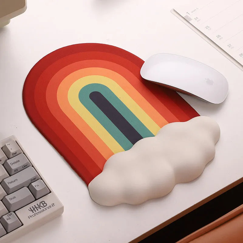 Silica gel wrister mouse pad with matching keyboard support featuring cloud pattern designs