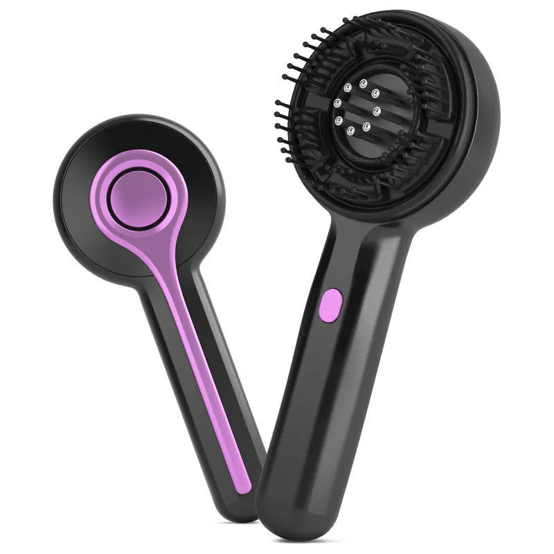 USB rechargeable electric head massager comb in black, grey or red with two-speed control.