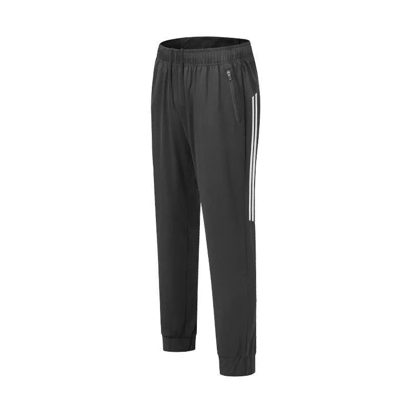 Men's black polyester running trousers with mid waist and full-length sport styling