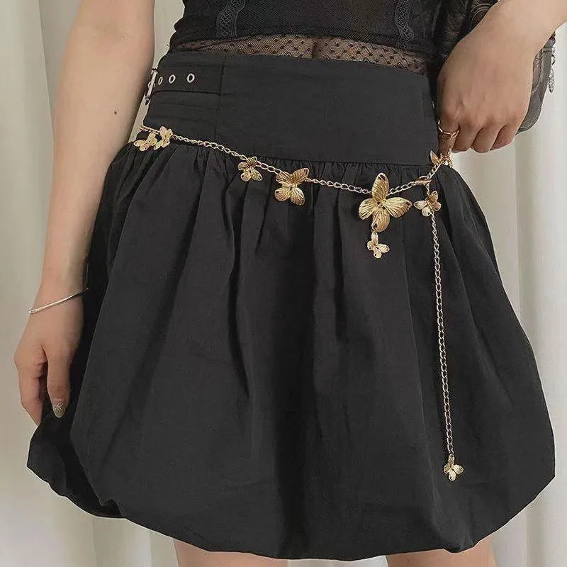 Gold butterfly waist chain belt 40cm wide alloy women's retro accessory