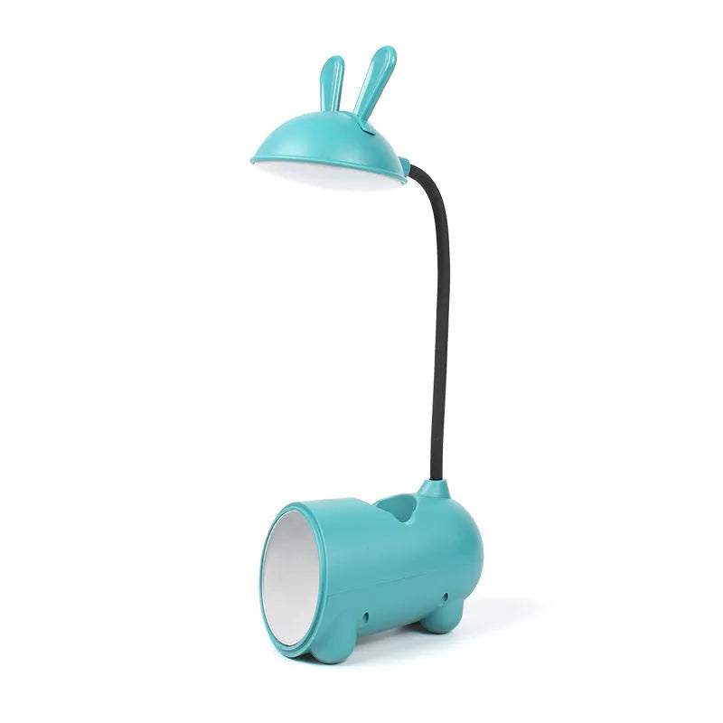 Cartoon-style plastic desk lamp with built-in pen container in dark blue colour