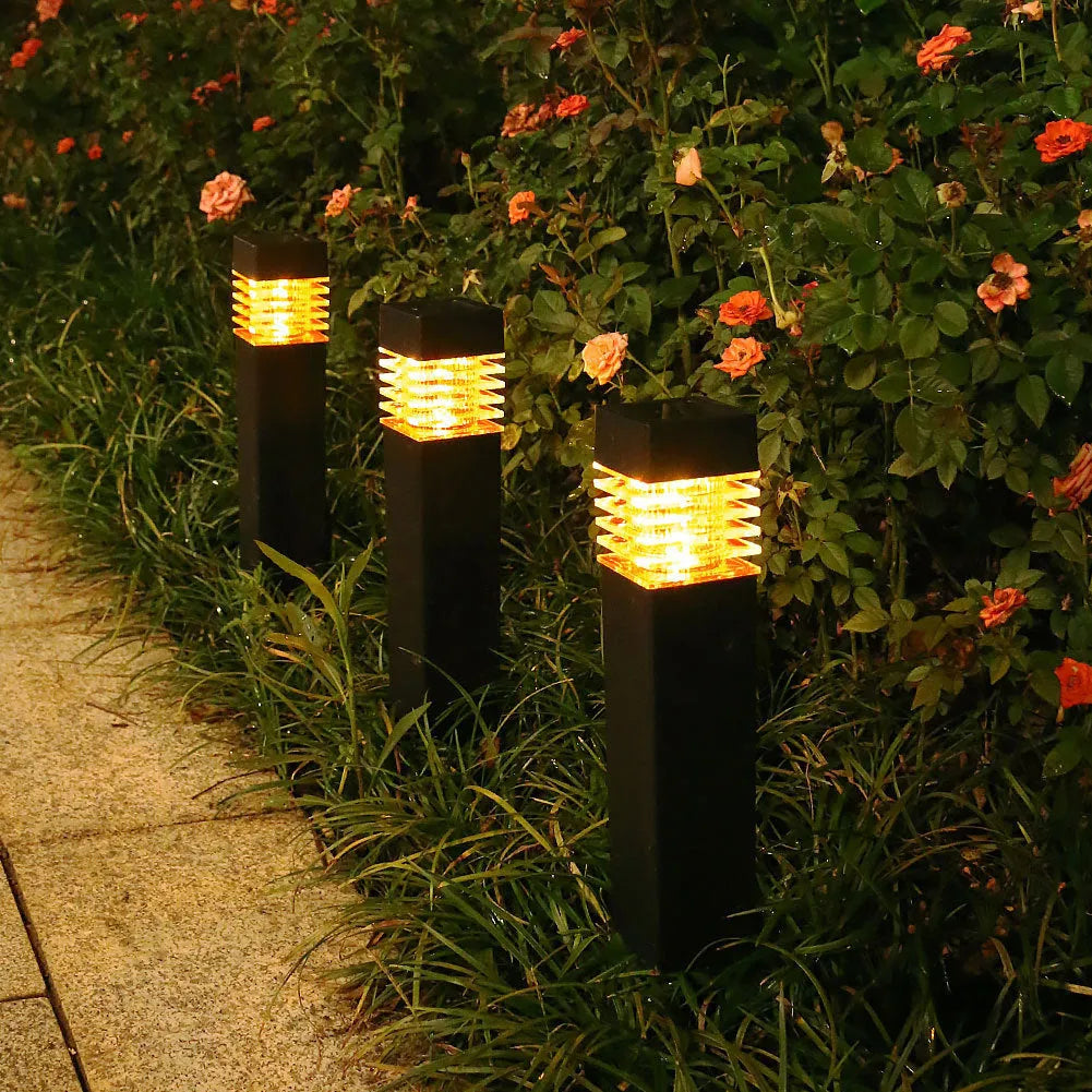 Solar lawn ground lamp with cuboid design for garden placement