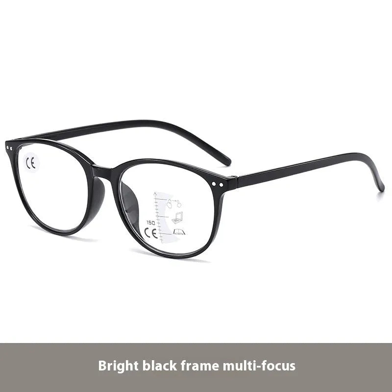 Women's ultra-light presbyopic glasses with multi-focus lenses in various frame colour options