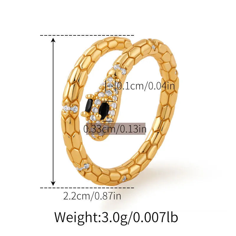 Adjustable copper snake ring with 18K gold plating on index finger