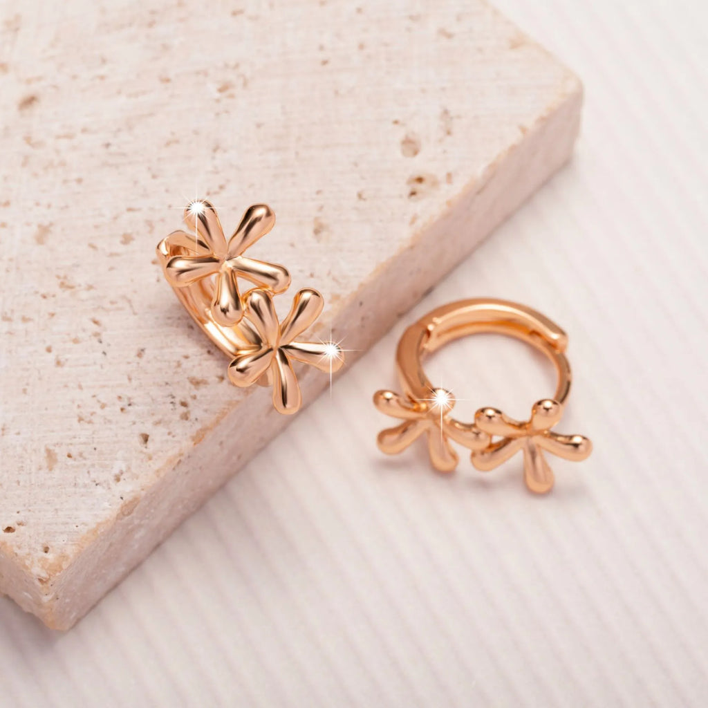 Circular rose gold electroplated waterdrop flower earrings for women