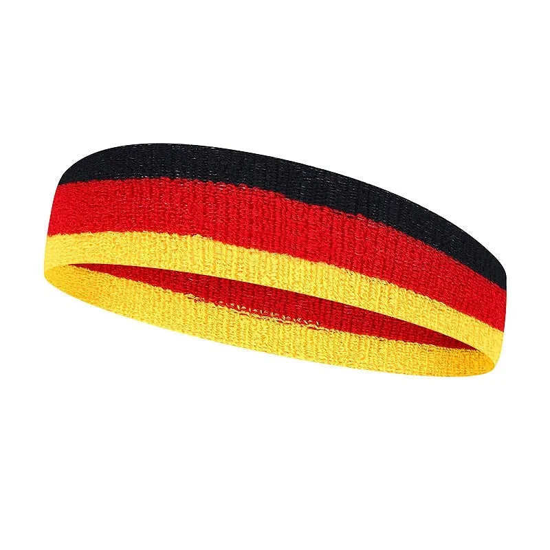 Three-colour sports headband for adult running and basketball activities measuring 5.5cm by 20cm