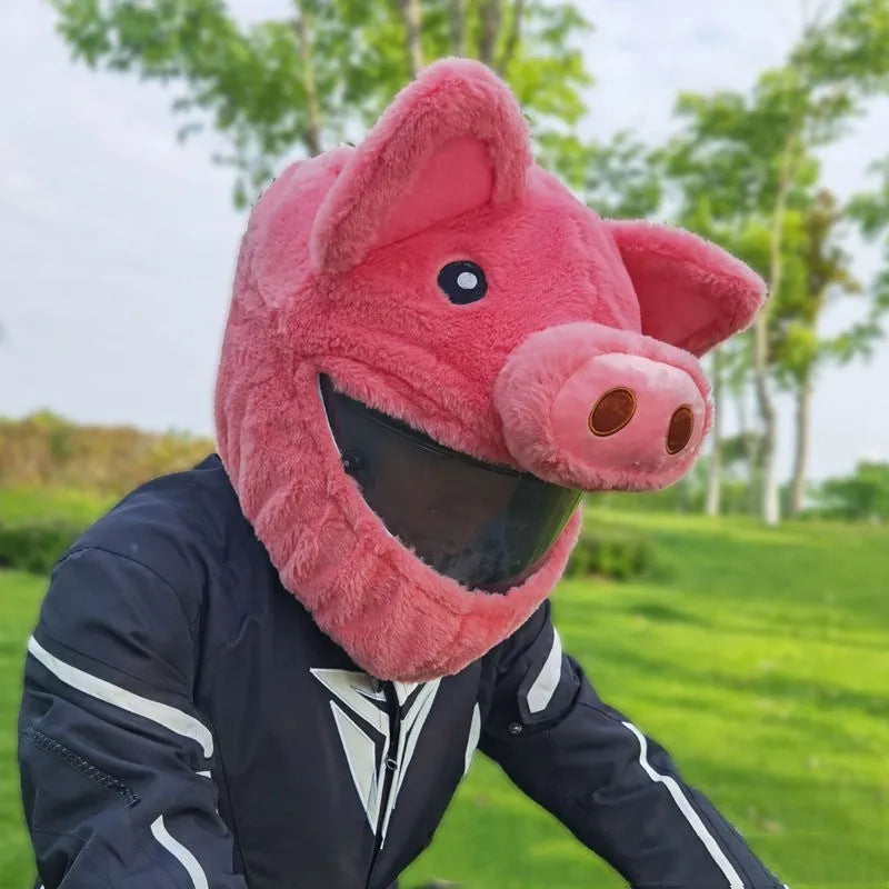 Pink pig cartoon plush helmet liner made of PV velvet cloth for motorcycle use