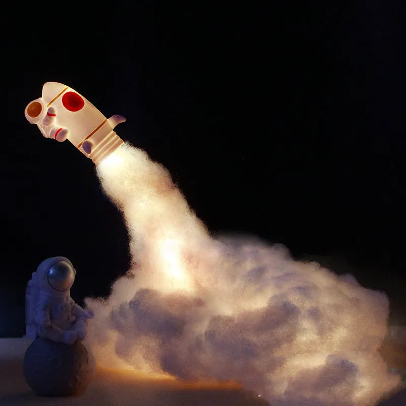 DIY rocket night light kit with LED string lights and space-themed design for desk decoration