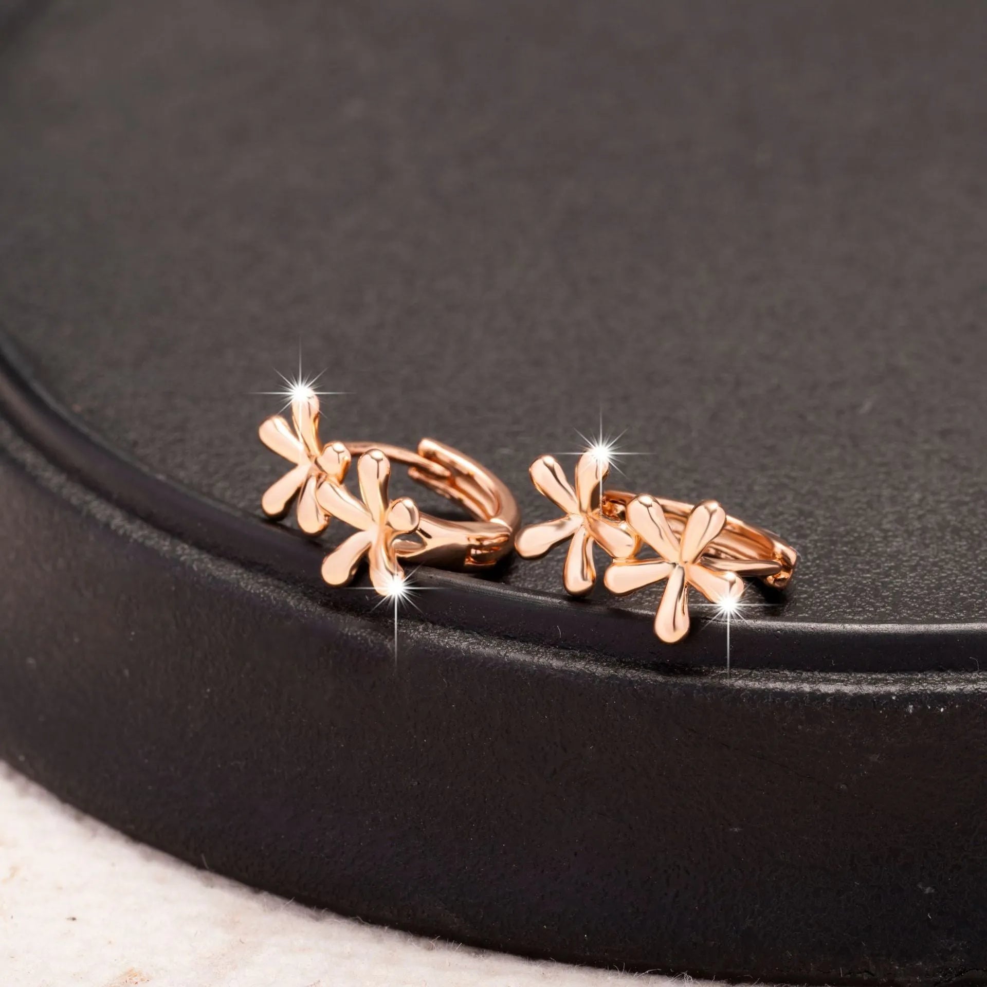 Circular rose gold electroplated waterdrop flower earrings for women