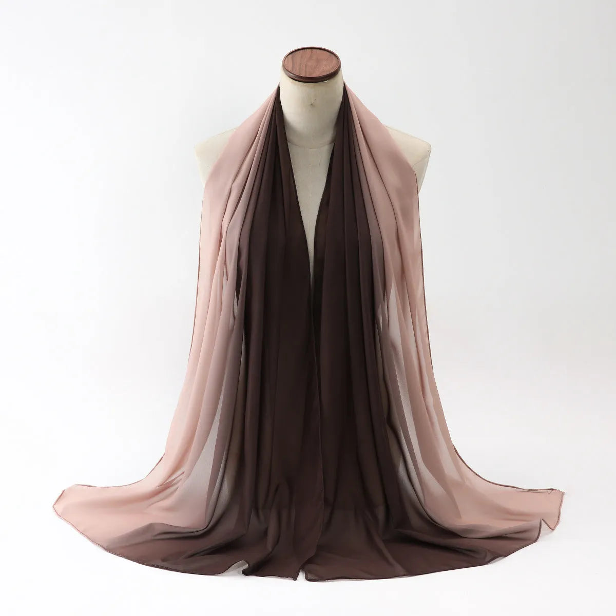 Long lightweight chiffon summer scarf for women draped to show its 175cm length and soft fabric.