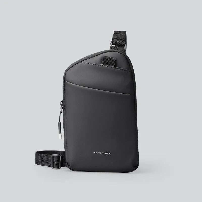 Men's elegant black Oxford cloth crossbody bag shown from the front.