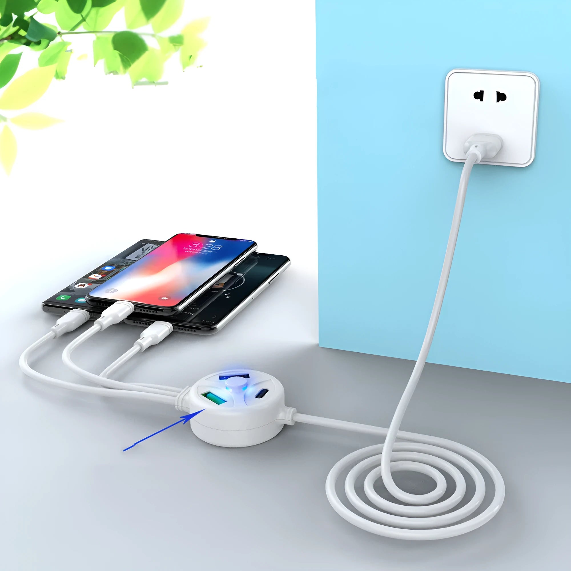 PDPVC mobile phone charging cable with multiple USB connectors including Type-C, Micro USB and Mini USB